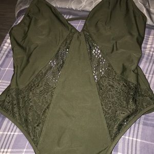 One piece army green bathing suit
